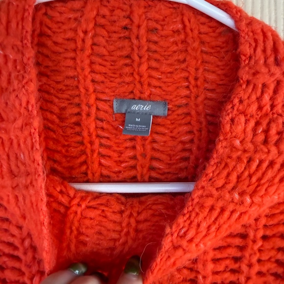 Aerie Women's Sweater Knit Orange Long Sleeve Wool Blend - Picture 3 of 4